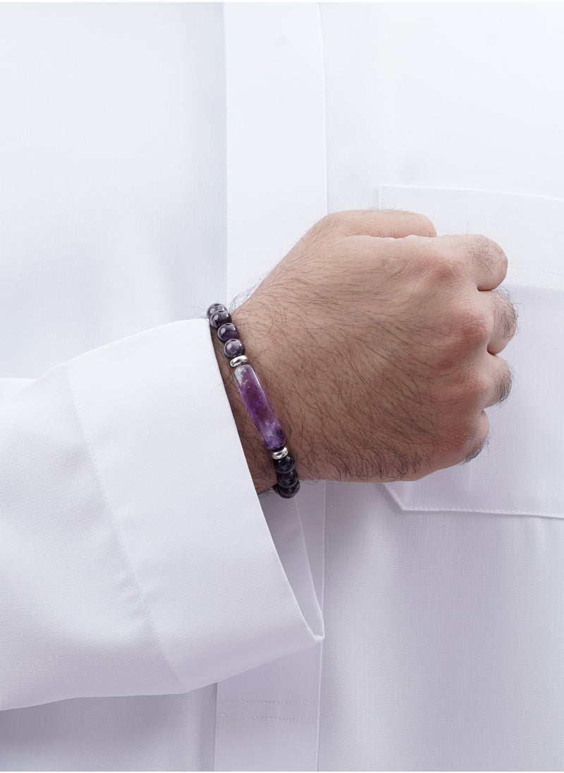 Subhati Bracelet with Amethyst Stone | 8 MM Beads - 18 | Metal Parts  - Image 1