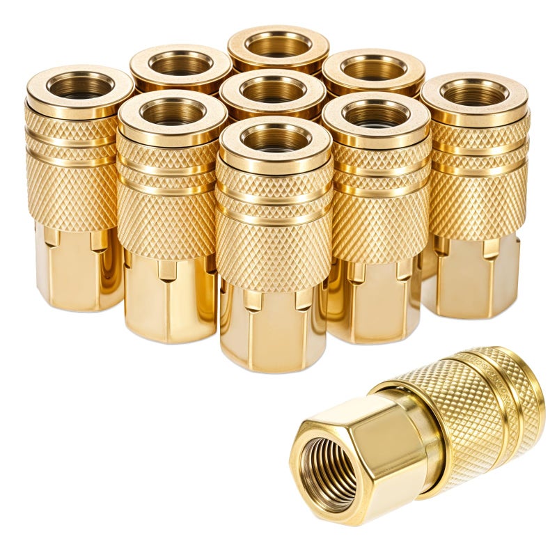 14 Inch Air Hose Coupler 10 Pack 14 Inch Brass Female Industrial Coupler Quick NPT Female Quick Connector Air Couplers for Professional Jobsites and Automotive Shops