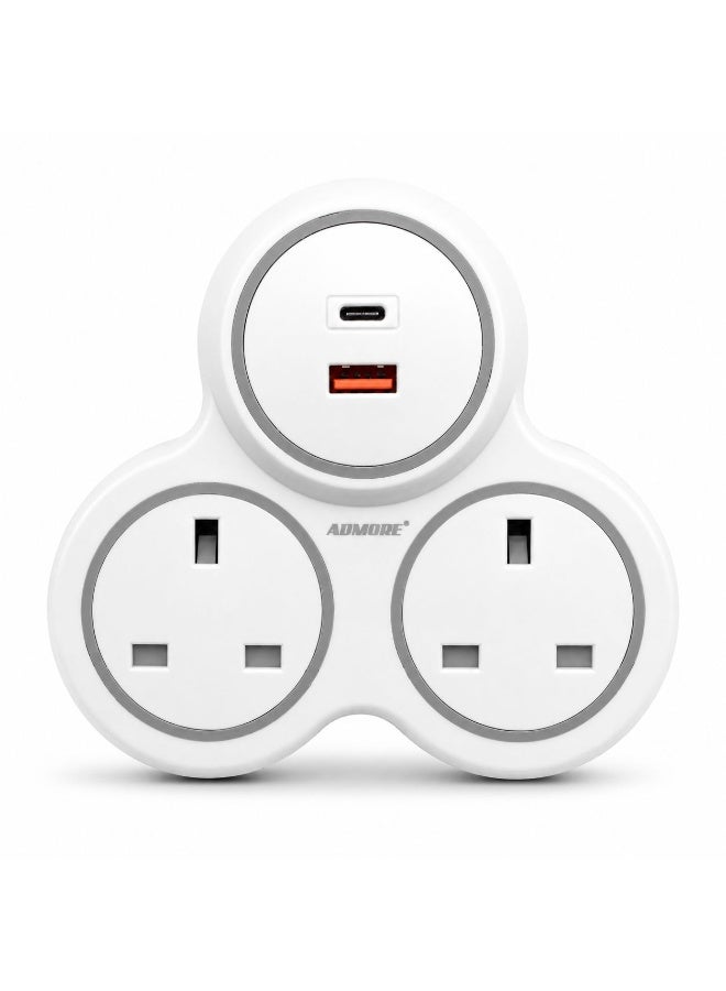 أدمور مأخذ توصيل متعدد (مشترك) ثنائي المخرج من Admore مع منافذ شحن USB من النوع C والنوع A - Image 1