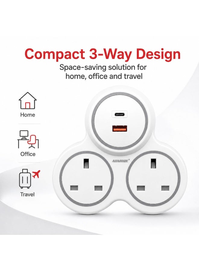 أدمور مأخذ توصيل متعدد (مشترك) ثنائي المخرج من Admore مع منافذ شحن USB من النوع C والنوع A - Image 5
