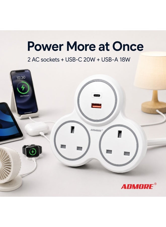 أدمور مأخذ توصيل متعدد (مشترك) ثنائي المخرج من Admore مع منافذ شحن USB من النوع C والنوع A - Image 4
