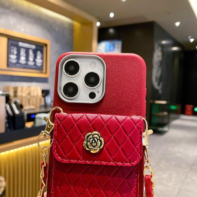 SPARKUP Crossbody Wallet Case for iPhone - Red Textured with Gold Chain, Card Holder, Strap Button Closure, Flip Kickstand, Shockproof Silicon Protective Cover (Red) (iPhone 11 Pro Max) - Image 5