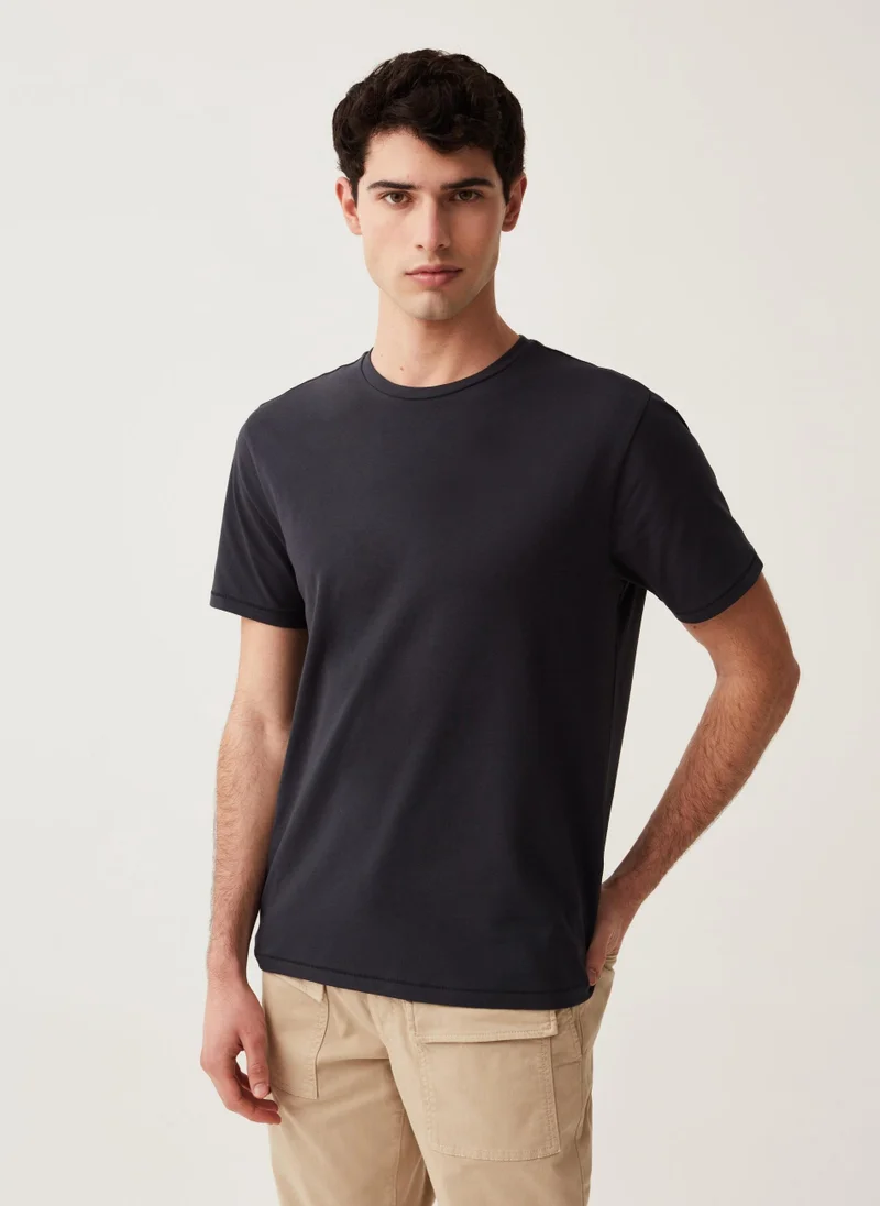 او في اس Stretch jersey T-shirt with round neck