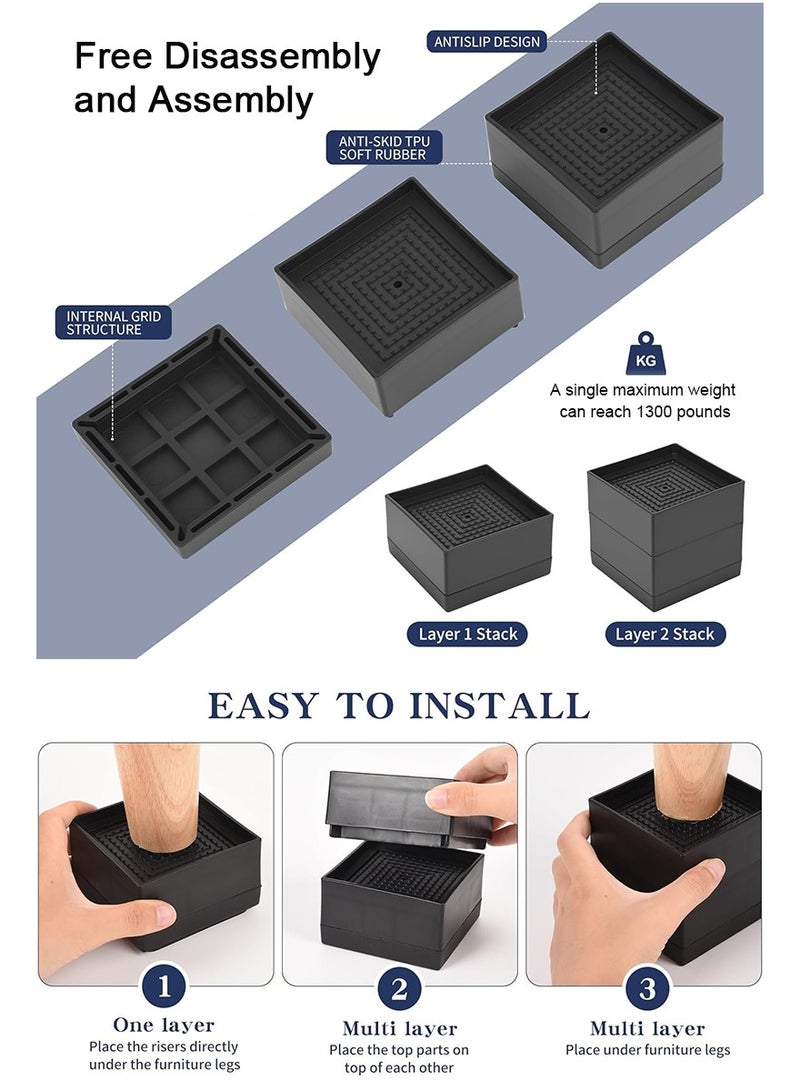 تابيت 4 قطعة أثاث قابل للتعديل سرير عمودي لوحة ، واجب ثقيل الجدول أريكة السرير الإطار ، أريكة الجدول ، أريكة سرير الجدول الساق موسع ( أسود ) - Image 4