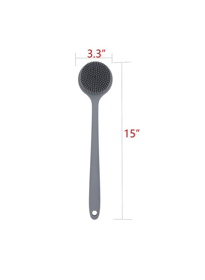UNIQUE CART Silicone Back Scrubber for Shower Bath Body Brush with Long Handle, BPA-Free, Hypoallergenic, Eco-Friendly (Grey) new - Image 2