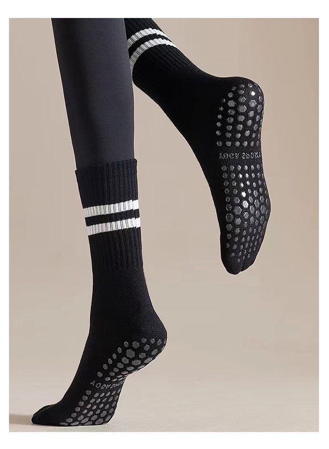 Ant 95% Cotton Medium Yoga Socks for Women, Anti-Skid Silica Gel&Soft and Ultra Stretch Sport Socks for Pilates Ballet Barre Yoga Black - Image 1