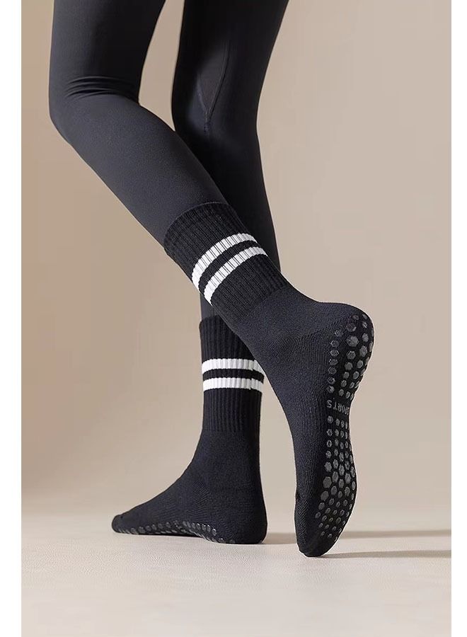 Ant 95% Cotton Medium Yoga Socks for Women, Anti-Skid Silica Gel&Soft and Ultra Stretch Sport Socks for Pilates Ballet Barre Yoga Black - Image 4