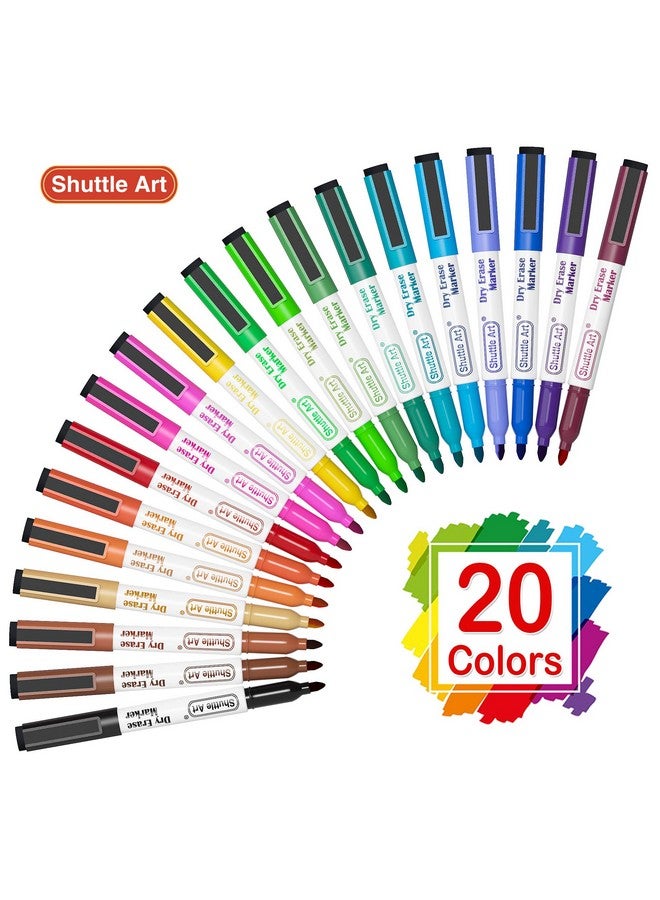 شاتل أرت أقلام سبورة بيضاء مغناطيسية، 20 قطعة من أقلام السبورة البيضاء، طرف رفيع وممحاة، أقلام سبورة بيضاء قابلة للمسح الجاف، للكتابة على السبورة البيضاء، مخطط أسبوعي، زجاج - Image 2