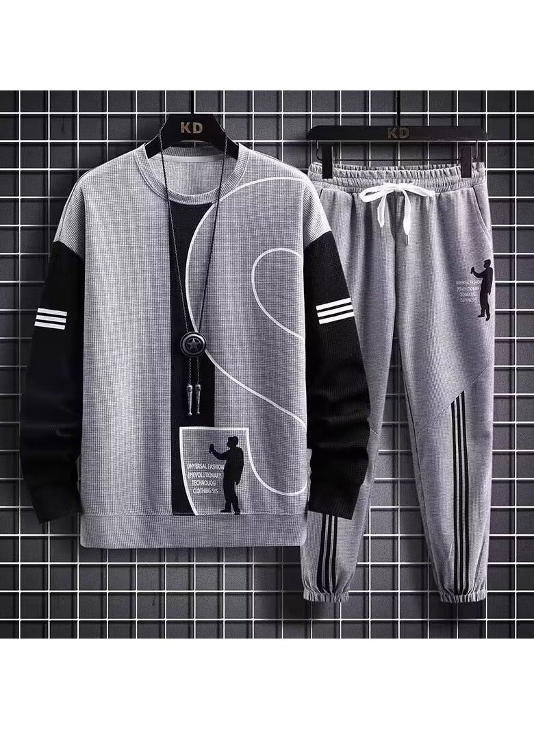KUYING Autumn New Casual Sports Pants T-shirt Men's Trendy Two-piece Set - Image 1