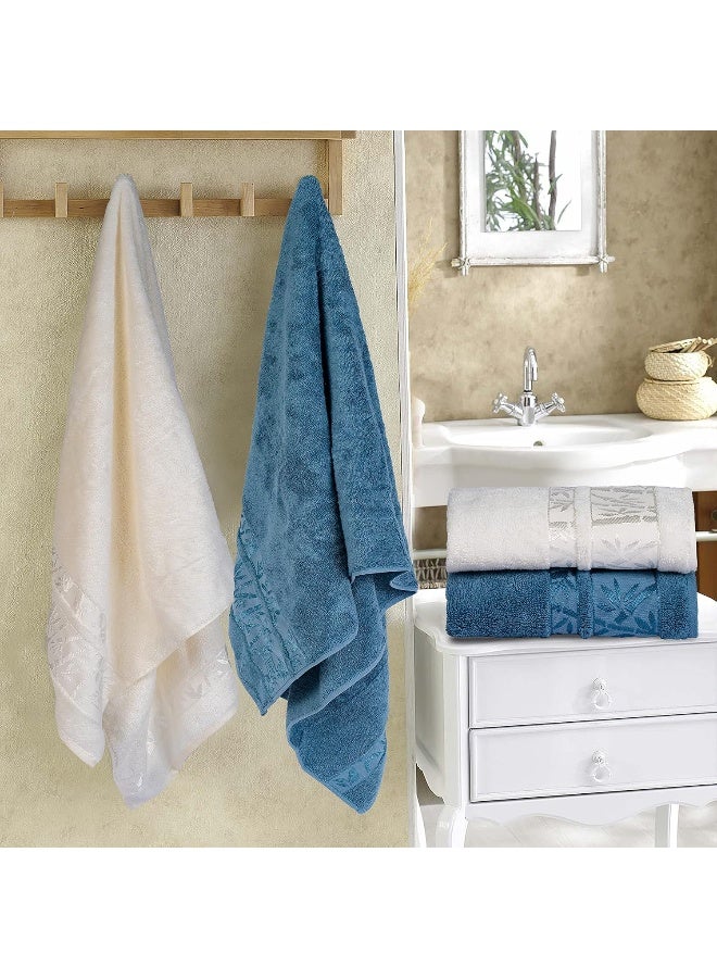 Safi Plus Bath Towels & Hand Towels 4-Piece Turkish Set, 100% Genuine Bamboo Cotton 2 Large Bath Towels & 2 Hand Towels, Super Soft, Luxury & Extra Absorbent (White-Blue) - Image 3