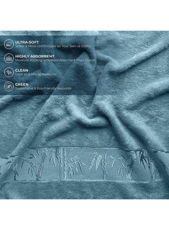 Safi Plus Bath Towels & Hand Towels 4-Piece Turkish Set, 100% Genuine Bamboo Cotton 2 Large Bath Towels & 2 Hand Towels, Super Soft, Luxury & Extra Absorbent (White-Blue) - Image 5