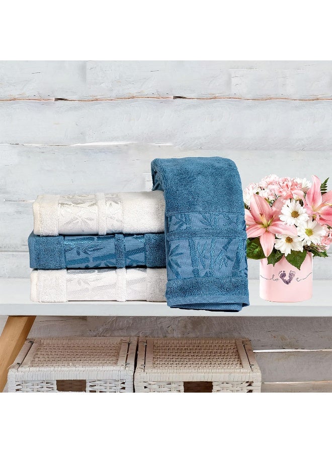Safi Plus Bath Towels & Hand Towels 4-Piece Turkish Set, 100% Genuine Bamboo Cotton 2 Large Bath Towels & 2 Hand Towels, Super Soft, Luxury & Extra Absorbent (White-Blue) - Image 2