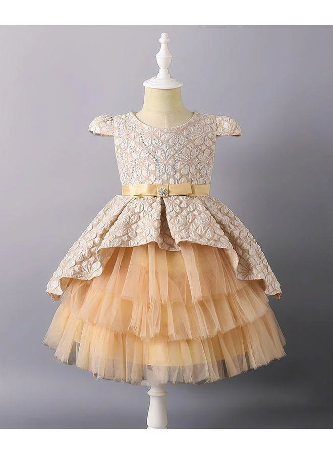 Mark & Mia Mark & Mia Floral Embroidered Short Sleeves Party Dress - Champagne