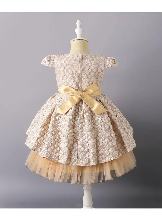 Mark & Mia Mark & Mia Floral Embroidered Short Sleeves Party Dress - Champagne