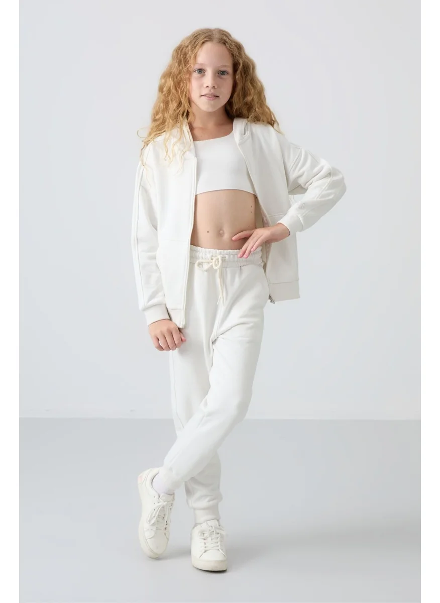 Tommy Life Ecru Cotton Fluffy Soft Texture Standard Fit Embroidered Girls Tracksuit - 75148