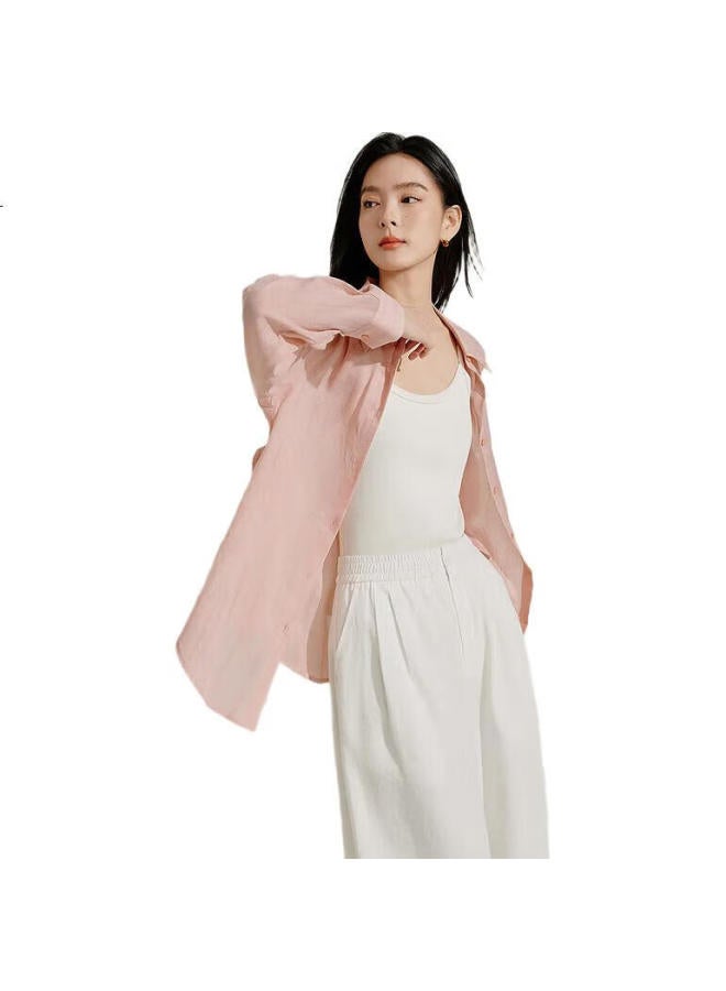Inman Zhang Ruonan Same Style Sunscreen Ramie Cotton Women'S Shirt Summer New Shirt Top Light Pink Xl - Image 2