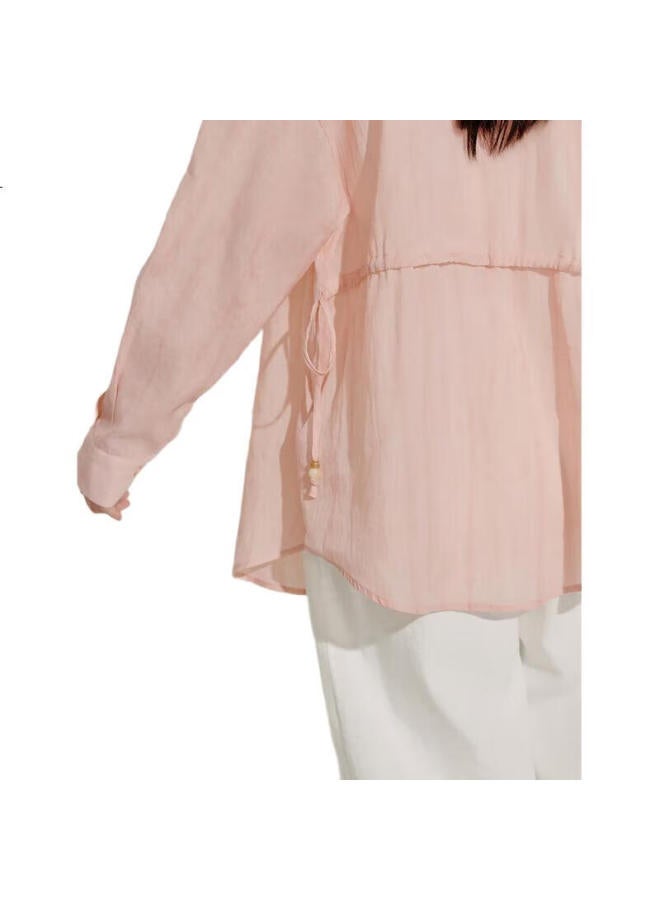 Inman Zhang Ruonan Same Style Sunscreen Ramie Cotton Women'S Shirt Summer New Shirt Top Light Pink Xl - Image 1