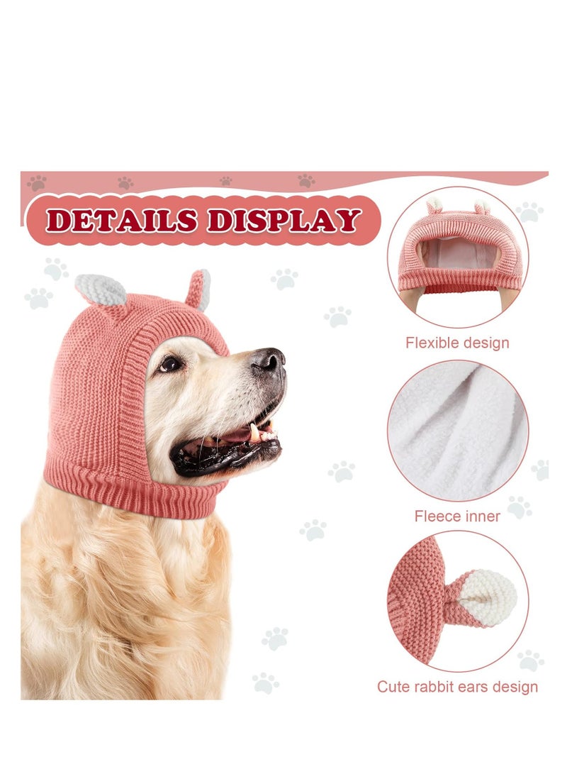 نجوى قبعات الكلاب المحبوكة، آذان الحيوانات الأليفة، غطاء دافئ للأذن للكلاب، حماية من الضوضاء، سدادات أذن للكلاب، قبعة شتوية للكلاب، وشاح للكلاب، غطاء رأس على شكل أرنب للكلاب المتوسطة إلى الكبيرة، القطط والحيوانات الأليفة (وردي) - Image 4