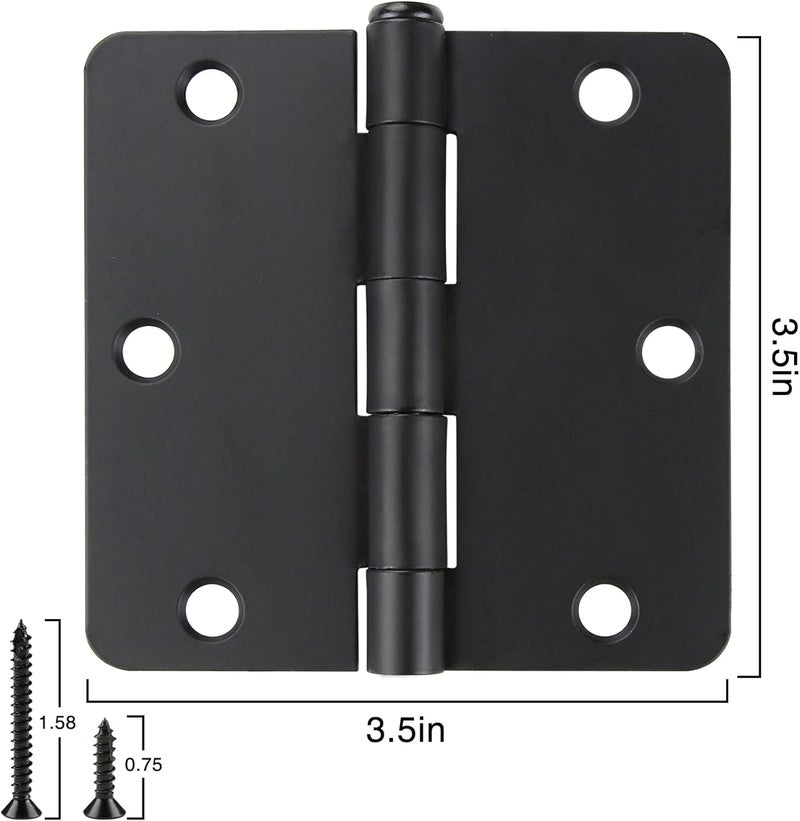 JIW 18 Pack Black Door Hinges Black Matte Black Hinges for Doors 3 1/2 Interior Door Hinges 3.5" x3.5 Inch Hinges Rounded 1/4" Raidus Standard Residential Bedroom Door Hinge Sturdy Door Hardware - Image 2