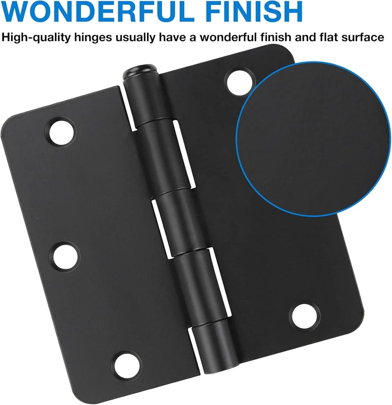 JIW 18 Pack Black Door Hinges Black Matte Black Hinges for Doors 3 1/2 Interior Door Hinges 3.5" x3.5 Inch Hinges Rounded 1/4" Raidus Standard Residential Bedroom Door Hinge Sturdy Door Hardware - Image 3