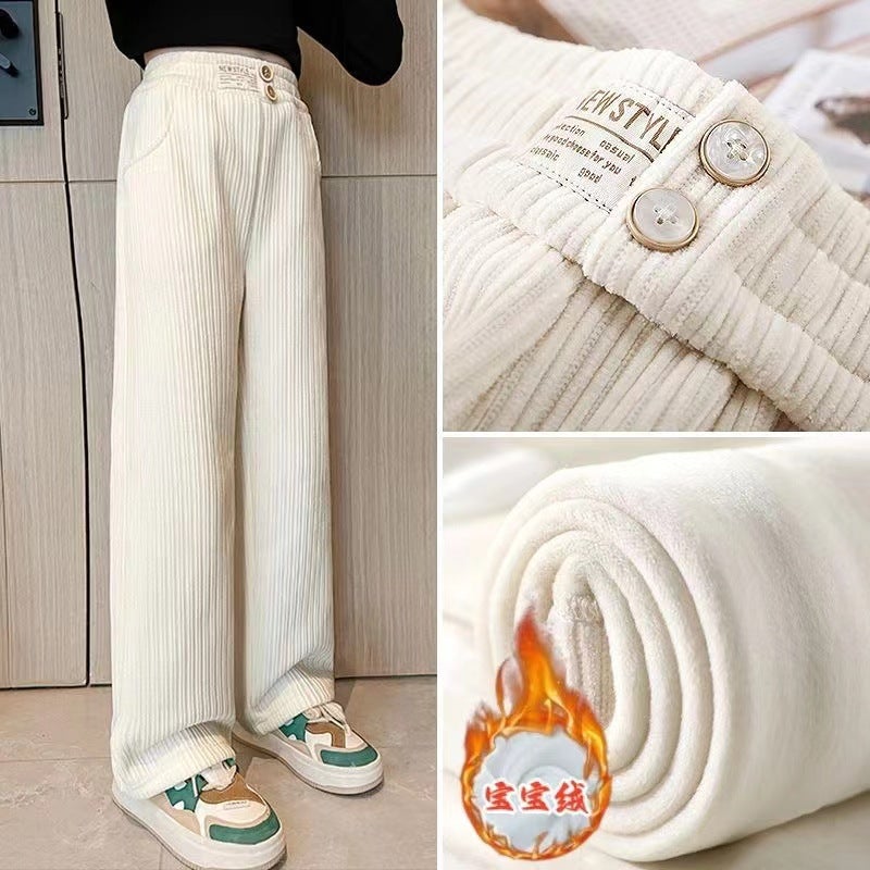 Girls' Fleece-Lined Pants Arrival Zhongda Children'S Chenille One-Piece Fleece Straight Leg Pants Western Style - Image 2