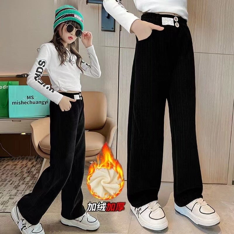 Girls' Fleece-Lined Pants Arrival Zhongda Children'S Chenille One-Piece Fleece Straight Leg Pants Western Style - Image 4