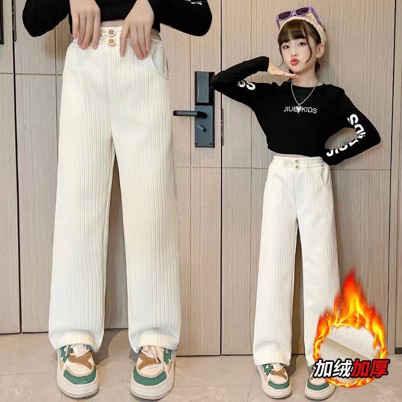 Girls' Fleece-Lined Pants Arrival Zhongda Children'S Chenille One-Piece Fleece Straight Leg Pants Western Style - Image 3