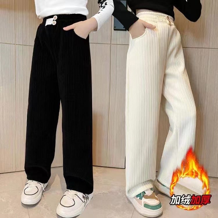 Girls' Fleece-Lined Pants Arrival Zhongda Children'S Chenille One-Piece Fleece Straight Leg Pants Western Style - Image 5