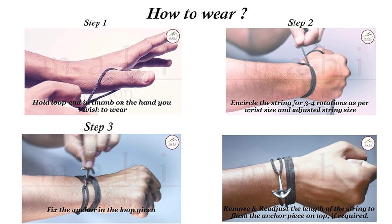 Mahi Anchor In Loop Rhodium Plated Adjustable Black Rope Style Unisex Bracelet BR1100375RBla - Image 3