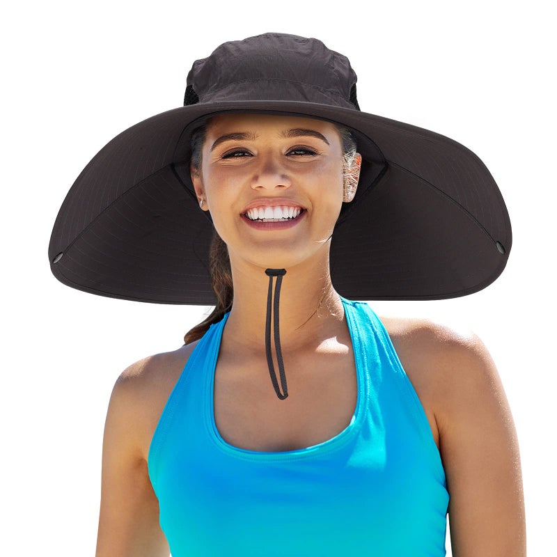 Leotruny Women Super Wide Brim Sun Hat UPF50+ Waterproof Bucket Hat for Fishing, Hiking, Camping (C03-dark Gray) - Image 1