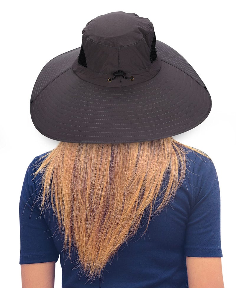 Leotruny Women Super Wide Brim Sun Hat UPF50+ Waterproof Bucket Hat for Fishing, Hiking, Camping (C03-dark Gray) - Image 2