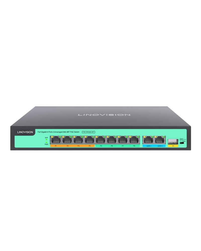 LINOVISION 8 Ports Full Gigabit PoE++ Switch, Built-in 120W Power with 4 BT 90W Ports & 4 at 30W Ports, Sufficient for All IEEE 802.3 af/at/bt Devices Including PTZ Cameras, AP, PoE Light... - Image 1