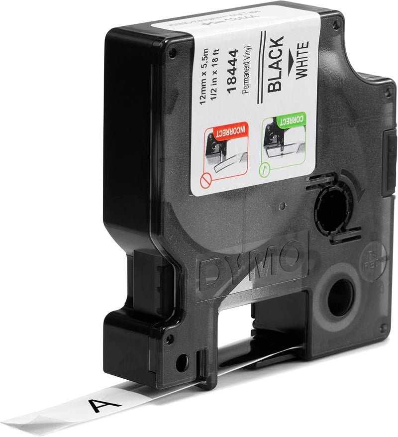 Dymo Rhino Industrial Vinyl Labels, 1/2", Black Print on White Tape - Image 2
