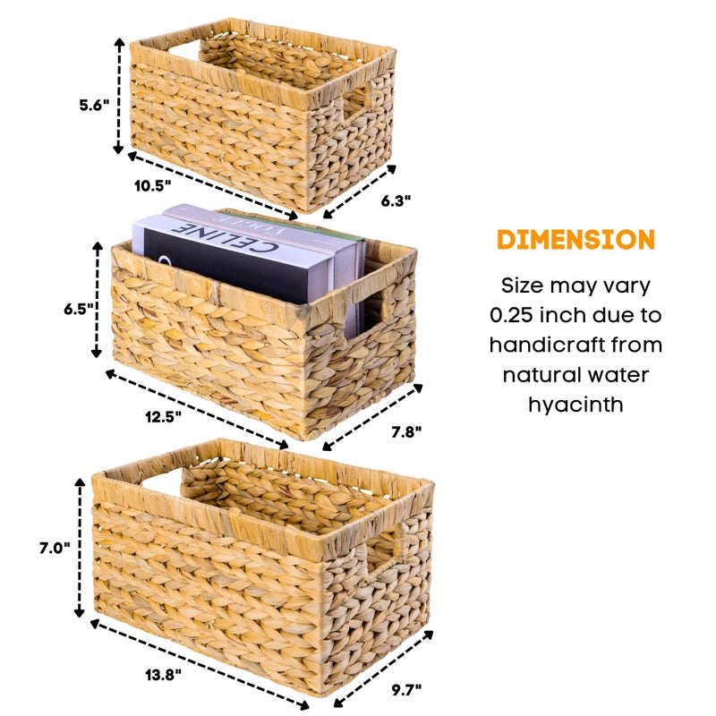 M4DECOR Set of 6 Wicker Storage Basket, Water Hyacinth Storage Baskets, Wicker Storage Baskets for Shelves (Combo 2 Sets SML) - Image 2