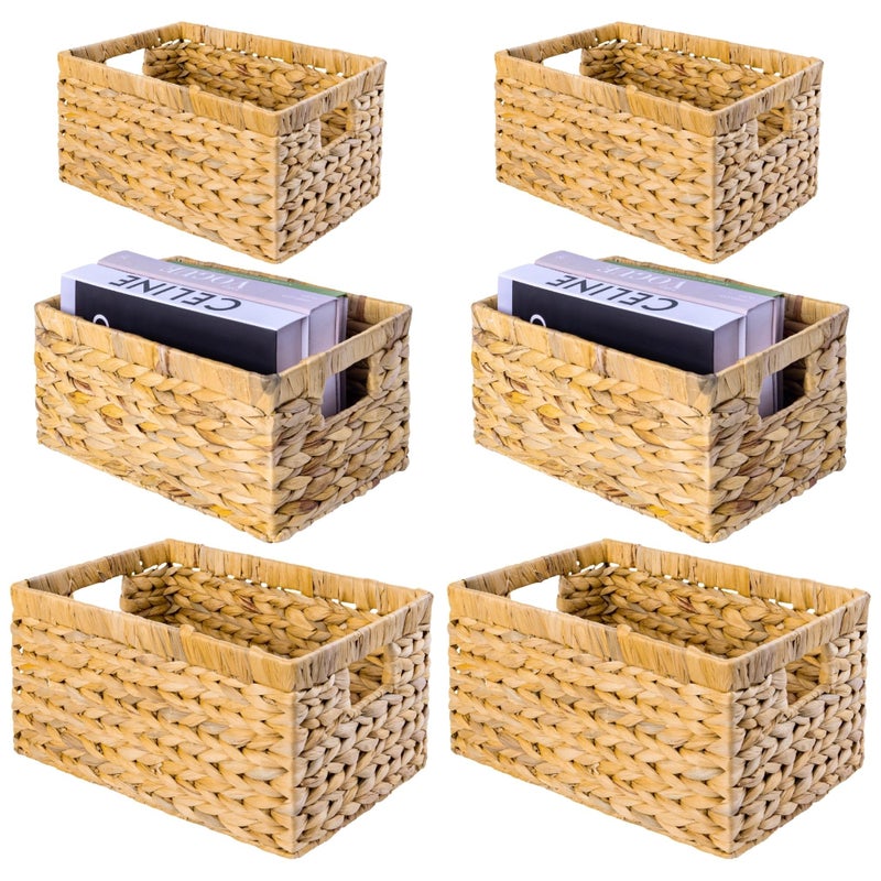 M4DECOR Set of 6 Wicker Storage Basket, Water Hyacinth Storage Baskets, Wicker Storage Baskets for Shelves (Combo 2 Sets SML) - Image 1