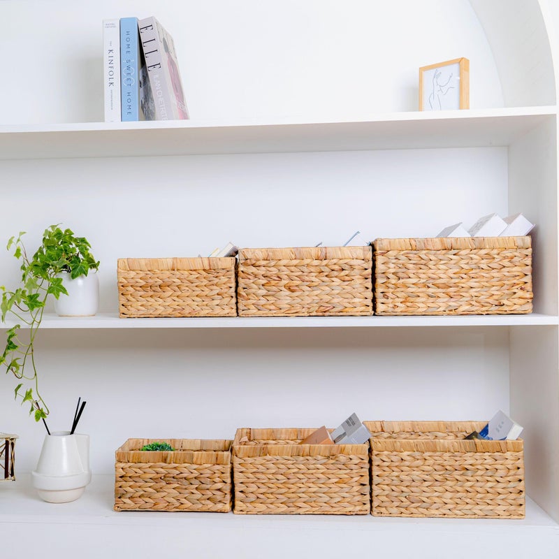M4DECOR Set of 6 Wicker Storage Basket, Water Hyacinth Storage Baskets, Wicker Storage Baskets for Shelves (Combo 2 Sets SML) - Image 3