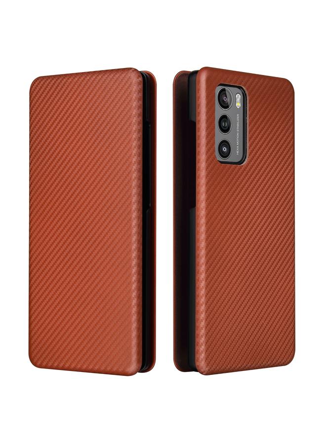 اس-توب جراب لهاتف LG Wing 5G مصنوع من ألياف الكربون بتصميم أفقي قابل للطي مصنوع من مادة TPU + PC + جلد PU مع فتحة للبطاقات - Image 1