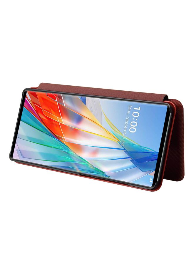 اس-توب جراب لهاتف LG Wing 5G مصنوع من ألياف الكربون بتصميم أفقي قابل للطي مصنوع من مادة TPU + PC + جلد PU مع فتحة للبطاقات - Image 3