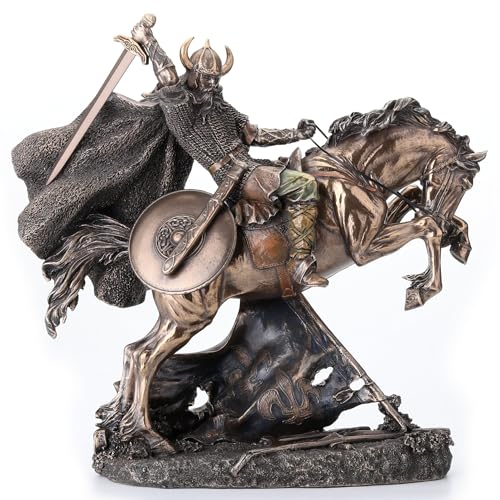 Veronese Design 10 3/8 Inch Viking Warrior Horse Mount Sculpture Cold Cast Resin Bronze Finish Statue - Image 1