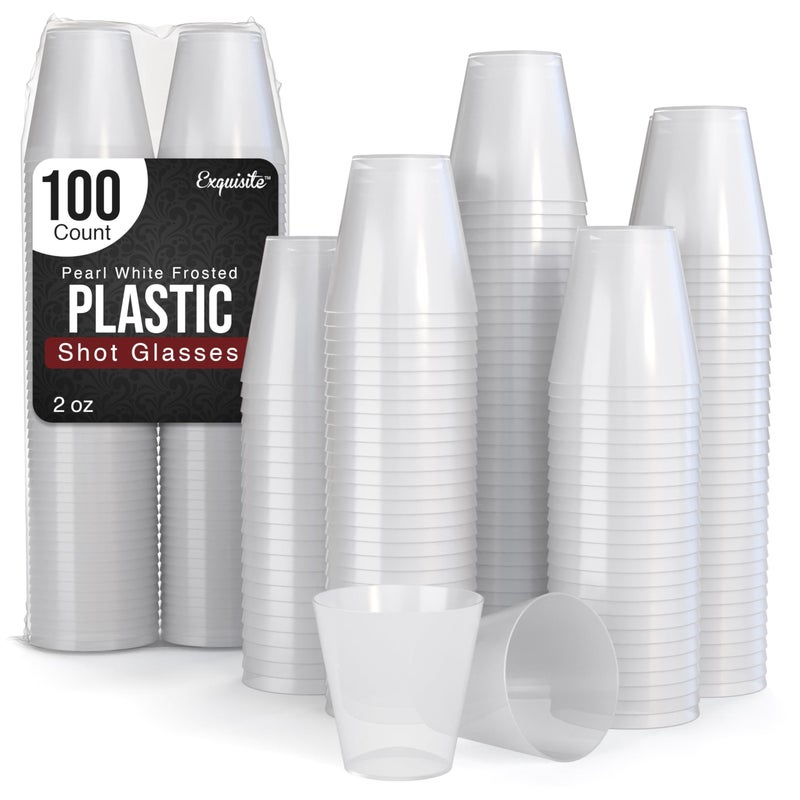 Exquisite Plastic Shot Glasses Disposable 100 Count 2 Oz Frosted Pearl White Shot Cups  Perfect Party Supplies for Party Cups  Cute Shot Glasses  Cool Shot Glasses