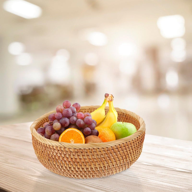 Handwoven Rattan Fruit Basket Round Deep Style Kitchen Tabletop Storage Bread Organizer - Image 5