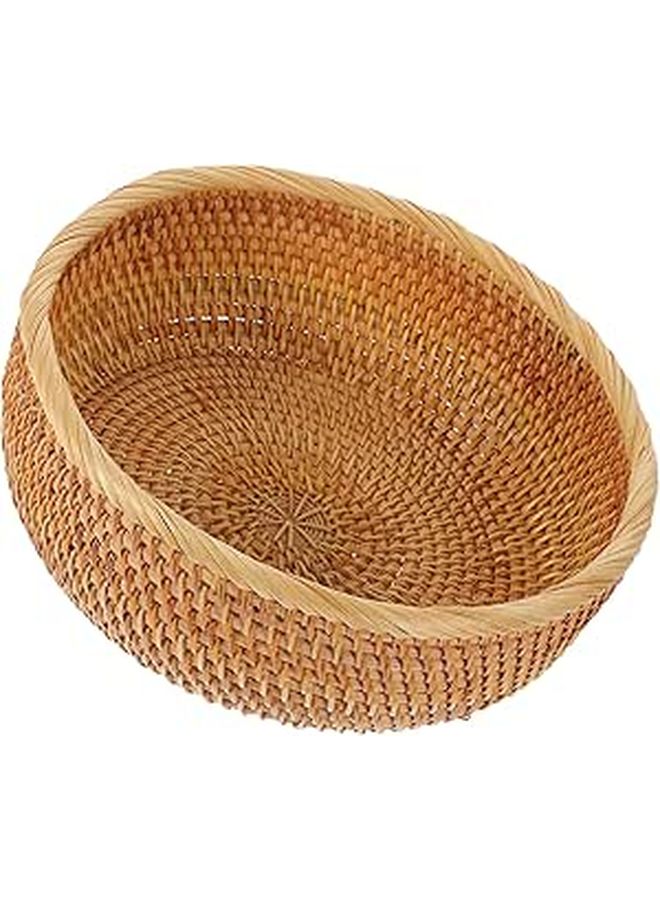Handwoven Rattan Fruit Basket Round Deep Style Kitchen Tabletop Storage Bread Organizer - Image 1