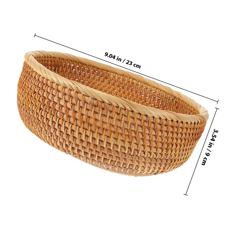 Handwoven Rattan Fruit Basket Round Deep Style Kitchen Tabletop Storage Bread Organizer - Image 3