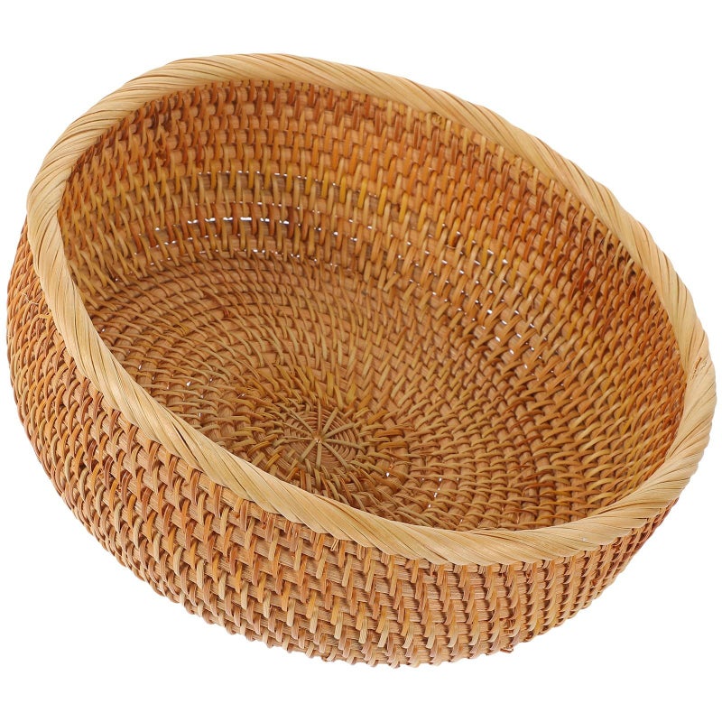 Handwoven Rattan Fruit Basket Round Deep Style Kitchen Tabletop Storage Bread Organizer - Image 2