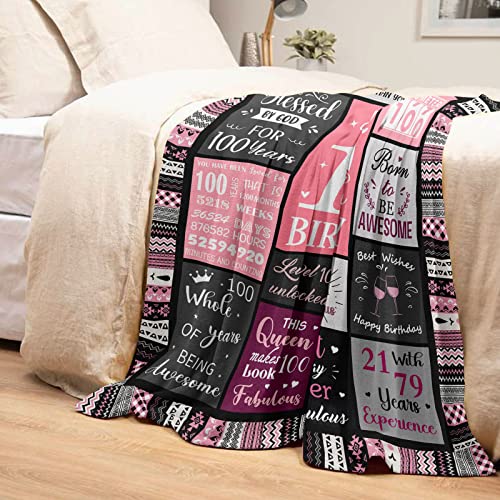 Ivivis 100th Birthday Gifts for Women Blanket 60”x50”, 100th Birthday Party Supplies Decorations, Happy 100th Birthday Gifts for 100 Year Old Woman, 1926 Gifts for 100th Birthday Women Mom Grandma - Image 3