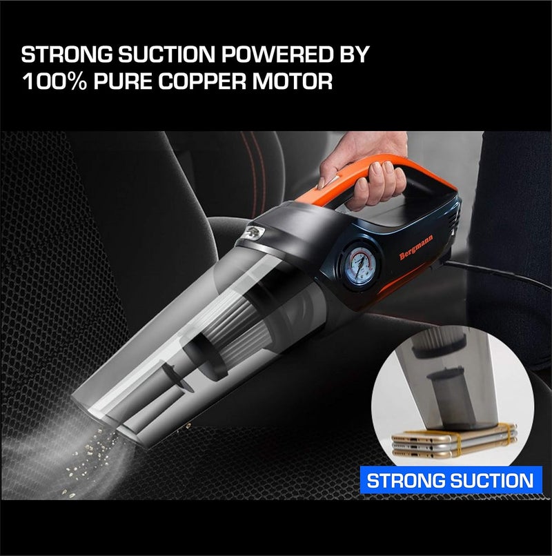 Bergmann Cyclonic 2-in-1 Car HEPA Filter Vacuum Cleaner + Tyre Inflator Typhoon Heavy Duty Metal Car Tyre Inflator (Blue) - Image 3