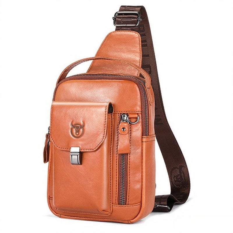 BULLCAPTAIN Genuine Leather Sling Bag for Men Women Oil Wax Cowhide Crossbody Shoulder Bag with Widened Strap - Leather Backpack for Travel Outdoor Camping, - Image 1