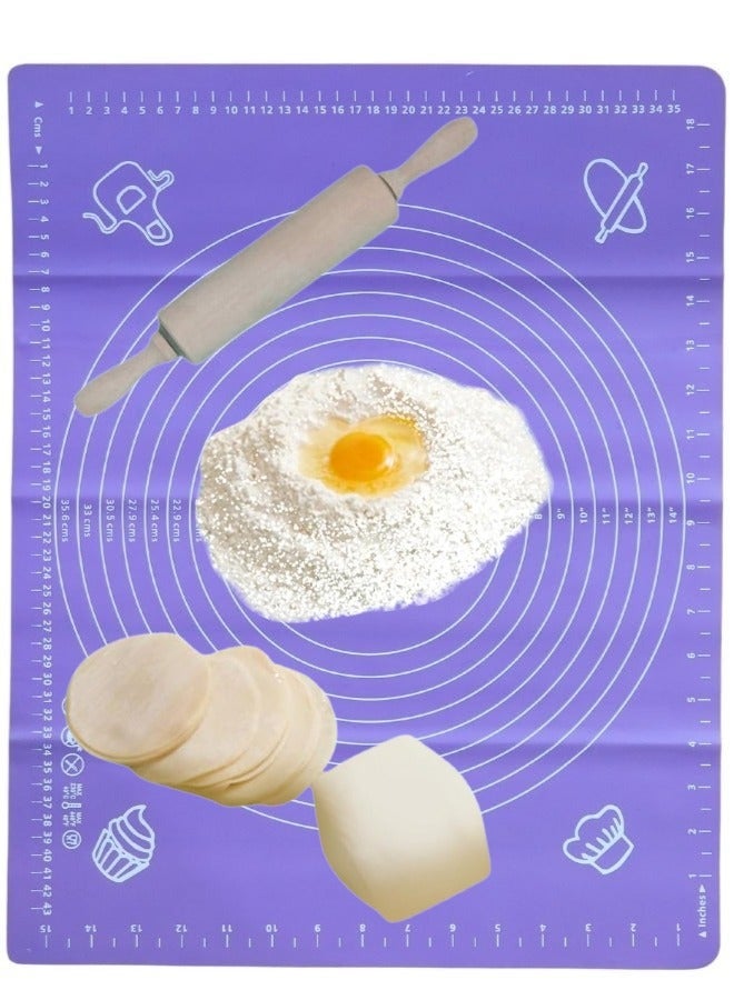 هابي هوم حصيرة معجنات سيليكون كبيرة غير لاصقة قابلة لإعادة الاستخدام بمقياس 43 × 35 وأبعاد إجمالية 50 × 40 سم - حصيرة سيليكون آمنة للاستخدام في الطعام للعجين والمعجنات والبيتزا غير قابلة للانزلاق مع قياسات دقيقة لركوب العجين وحماية السطح مقاومة للحرارة حصيرة سيليكون سميكة صالحة للاستخدام في الطعام للبيتزا والمخبوزات والفطائر يمكن استخدامها كبطانة للفرن أو حصيرة لف العجين (بنفسجي) - Image 1