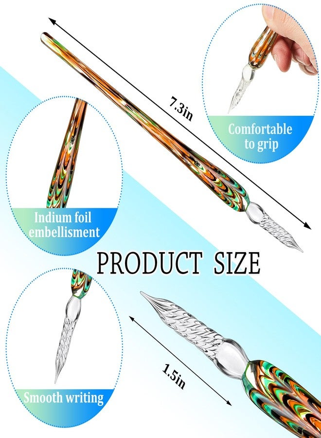 Zonon Glass Dipped Pen Ink Set 14 Pcs Include 6 Pcs Glass Dip Pen, 6 Colorful India Ink and 2 Pen Holder Crystal Glass Signature Pen Calligraphy Glass Pen for Art, Writing, Signatures, Gift Pen - Image 3