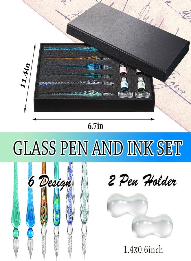 Zonon Glass Dipped Pen Ink Set 14 Pcs Include 6 Pcs Glass Dip Pen, 6 Colorful India Ink and 2 Pen Holder Crystal Glass Signature Pen Calligraphy Glass Pen for Art, Writing, Signatures, Gift Pen - Image 2